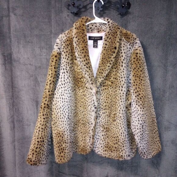Lane Bryant Faux Fur Leopard Coat Size 26/28 EUC P2P 28 In - Picture 2 of 7